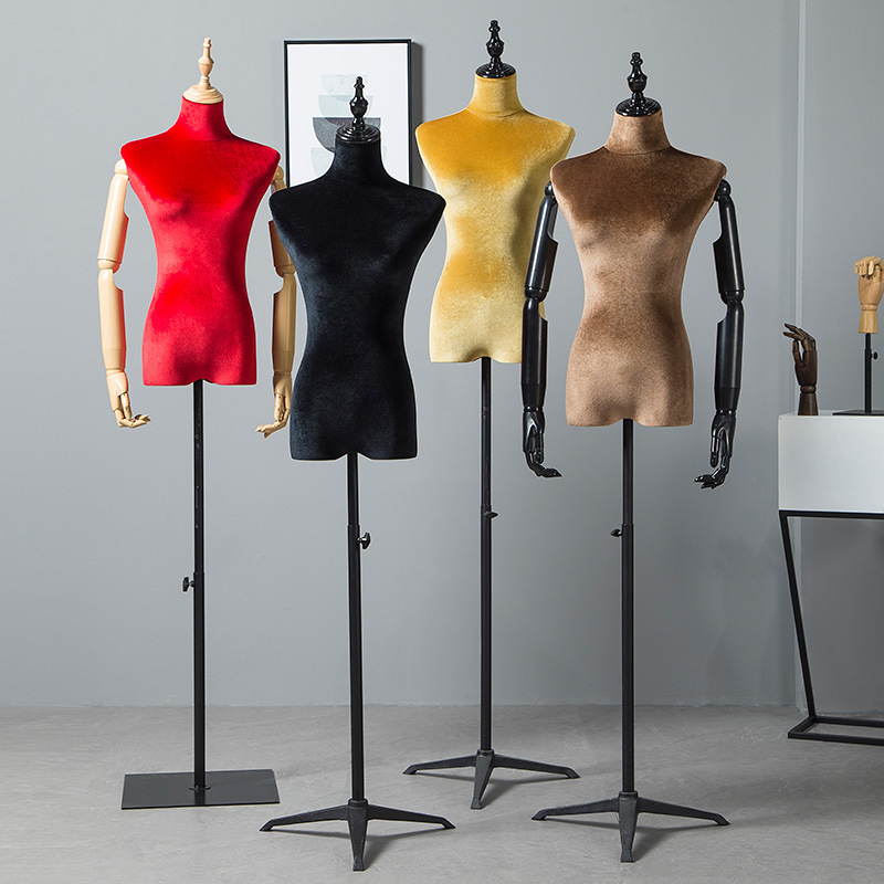 Modelo de busto accesorios femeninos de terciopelo dorado de color modelo de ventana de exhibición modelo de ropa de boda base de hierro image 2
