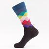 Spot cross -border men's middle socks color rhombus men's socks male cotton socks and socks wholesale