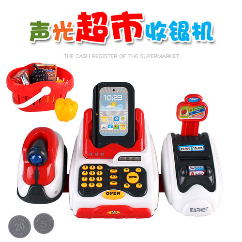 Cross-border toy play house, simulated cash register, supermarket shopping card machine, QR code scanner for children