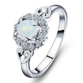 Opal澳宝情侣戒指 新款镶钻心形宝石戒指 欧美个性蛋白石女士手饰
