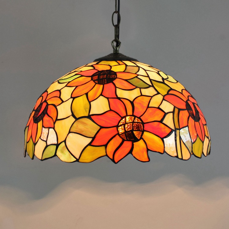 欧琈蒂凡尼琉璃灯创意复古经典太阳花彩色玻璃吊灯40CM酒吧餐厅灯