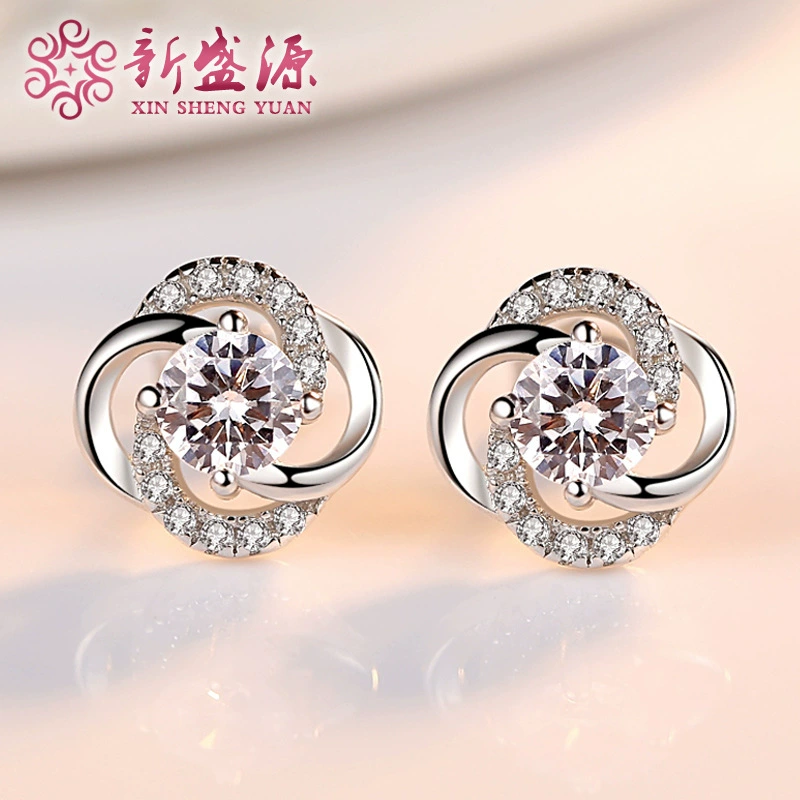 S925 стерлингового серебра лист травы серьги женские Японский и корейский темперамент женские серьги простые 3A Циркон оптовая продажа с фабрики