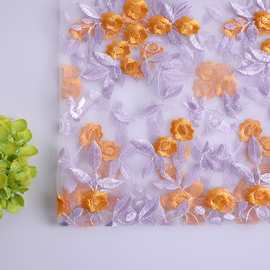 网布植物印花面料  金色小花面料  夏季色织锦涤女装绣花面料