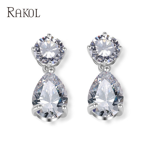 RAKOL Brand Fashion Water Drop Pendant Earrings Set with AAA Zirconia Wholesale Women's Jewelry Gift Set