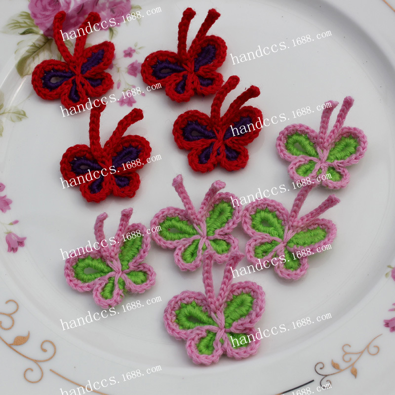 棉线手钩花蝴蝶手工线蝴蝶工艺品辅料 DIY花朵现货供应