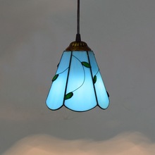15CM蓝色树叶地中海欧琈蒂凡尼彩色玻璃客厅餐厅酒吧台小吊灯