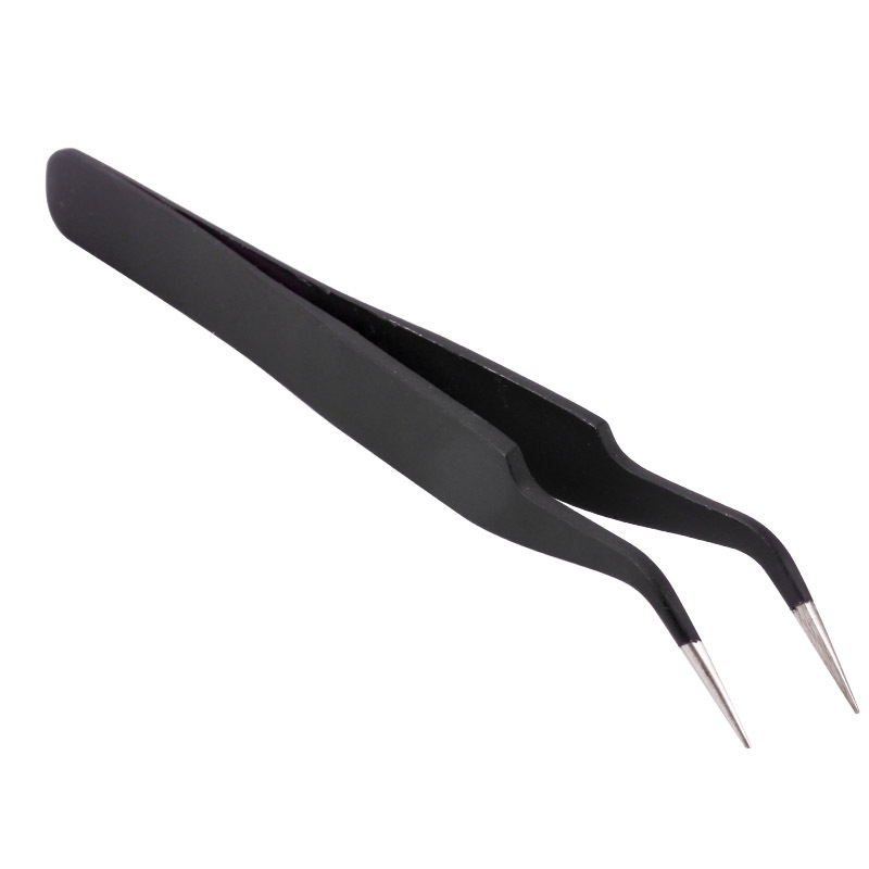 Herramientas de manicura de belleza al por mayor pinzas de codo negro antiestático Diamante-incrustado diamante-tomar y pegar herramientas pequeñas