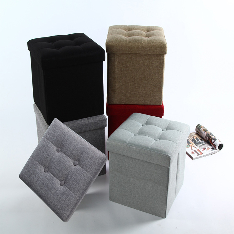 时尚简约可折叠多用途家居棉麻收纳凳纯色可坐人储物搁脚凳子