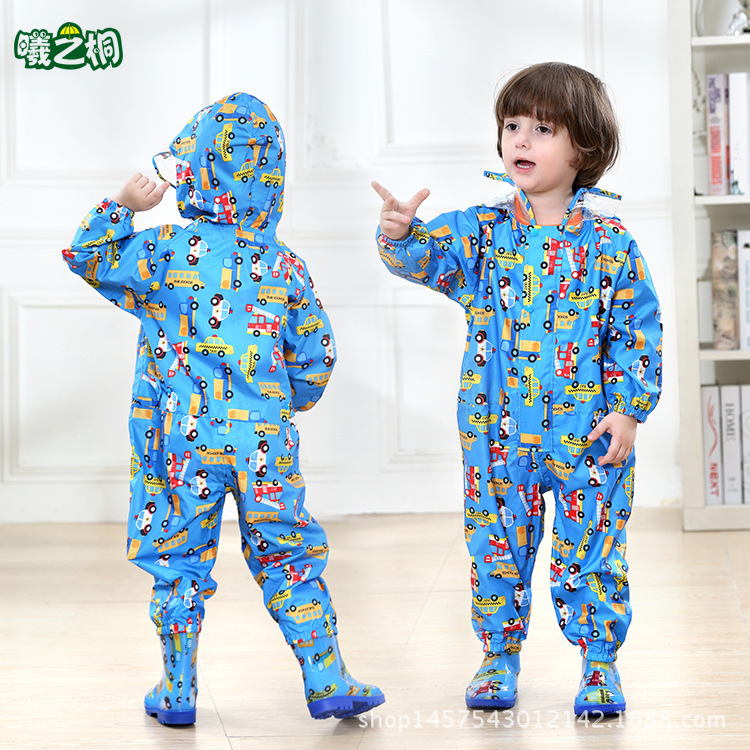 Factory direct conjoined children's raincoat full figure printing thin hooded poncho boys baby children poncho generation hair