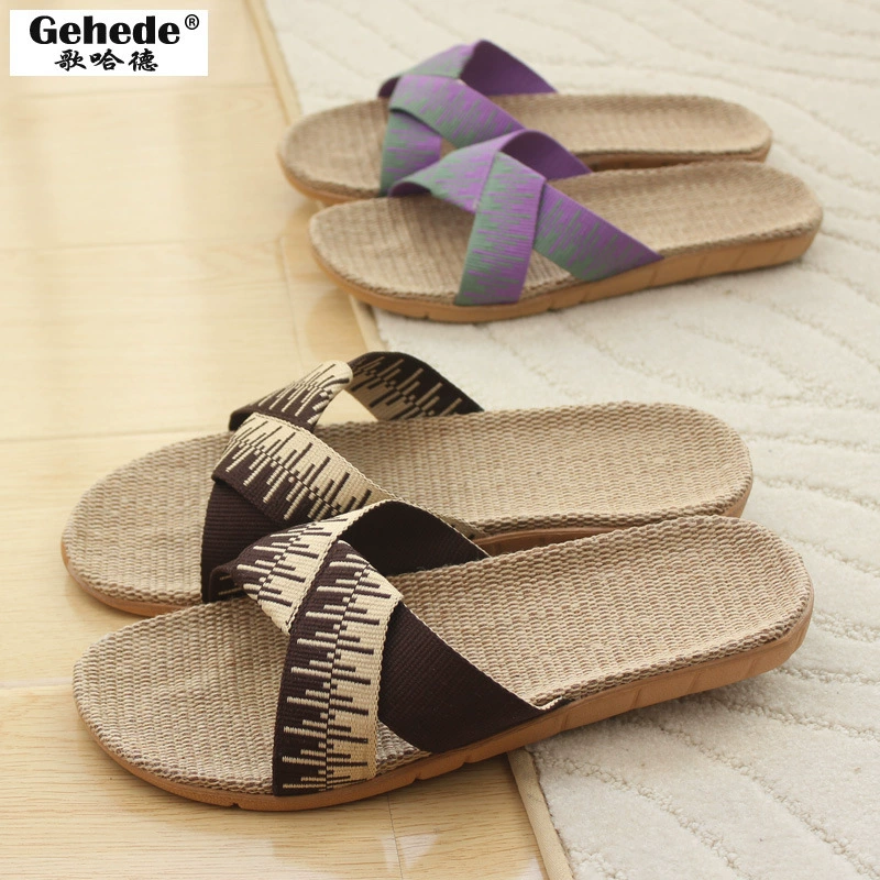 Всесезонные тапочки из соломы и льна для мужчин и женщин, тканевые домашние тапочки в японском стиле для спальни и деревянных полов, с подошвой из ЭВА, удобные