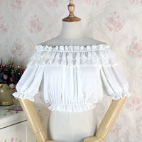 Summer Lolita chiffon blouse, off-shoulder elastic neckline, one-size (bust ≤100 cm, length 33 cm)