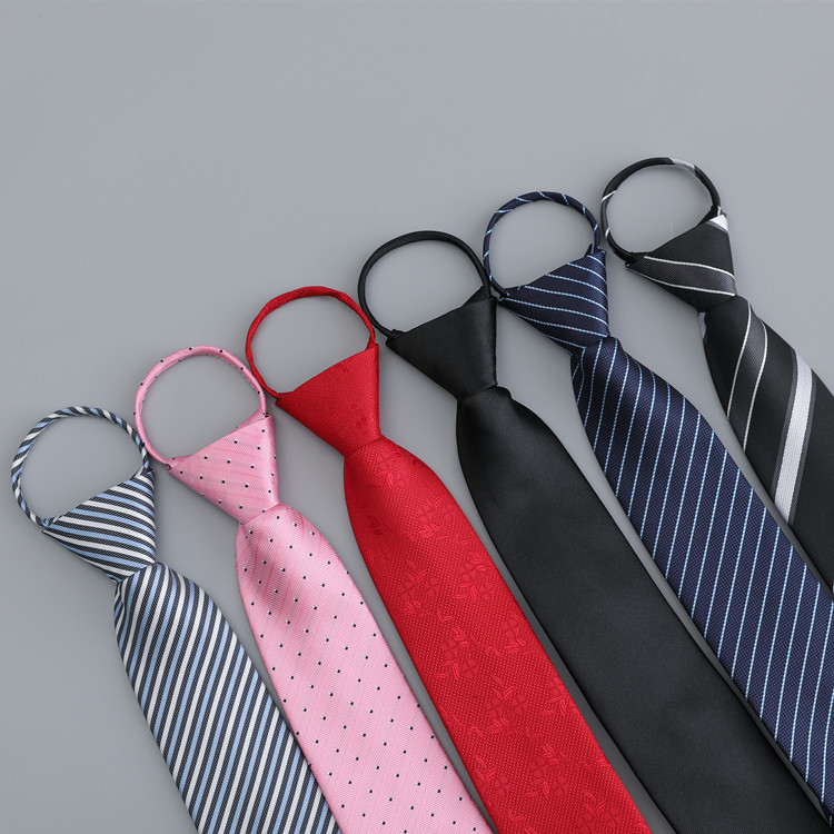 新款懒人领带 纯色条纹商务领带 方便拉绳领带批发|ru