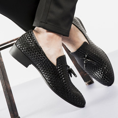 Men's large size woven shoes 3701 only black fashion board shoes cross-border driving shoes 38-48 sizes leather shoes 