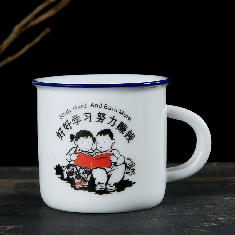 Ceramic tea cup, creative small wineglass, nostalgic retro print, 75 ml, handmade finish