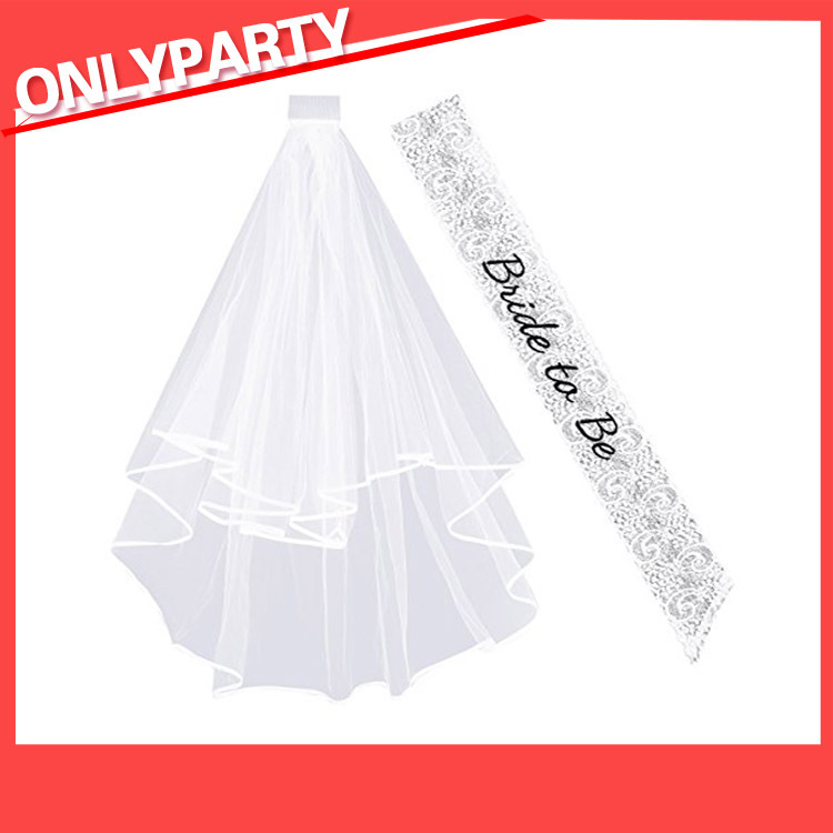 Velo nupcial Novia a ser correa de hombro de encaje cinturón ceremonial de dos piezas traje de fiesta individual