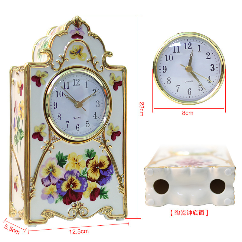 European Style Living Room Decoration Clock Office Decoration Metal Crafts Creative Relief Ceramic Art Block Clock