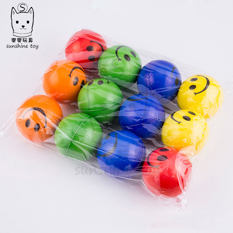 Cross-Border Hot Selling 63mm Colorfulful Smiley Face Pu Ball Yellow Expression Kidsren's Vent Toy Pressure Ball Logo Printing