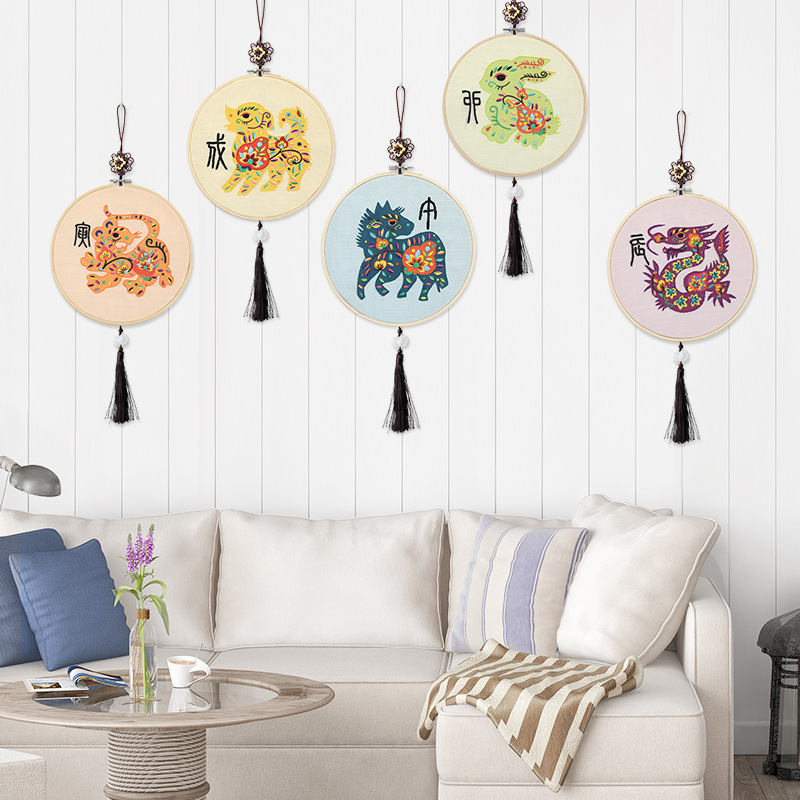 Bordado DIY material de mano bolsas de bordado Lu tela primaria bordado cinta tridimensional bordado zodiaco cerdos bordado bambú tensión colgar creativo