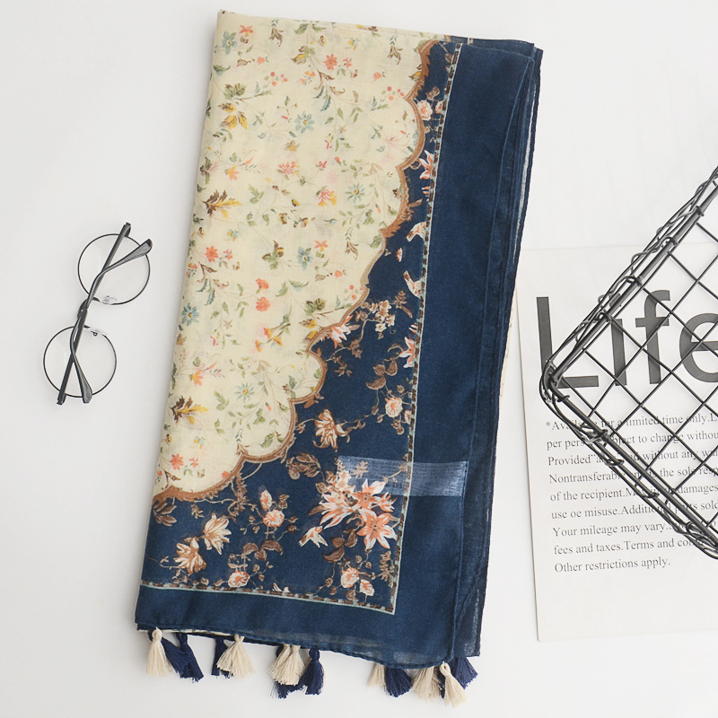 Nuevo japonés Mori chica floral fresco algodón y lino bufanda Super artístico todo partido decorativo bufanda viaje playa toalla para mujeres