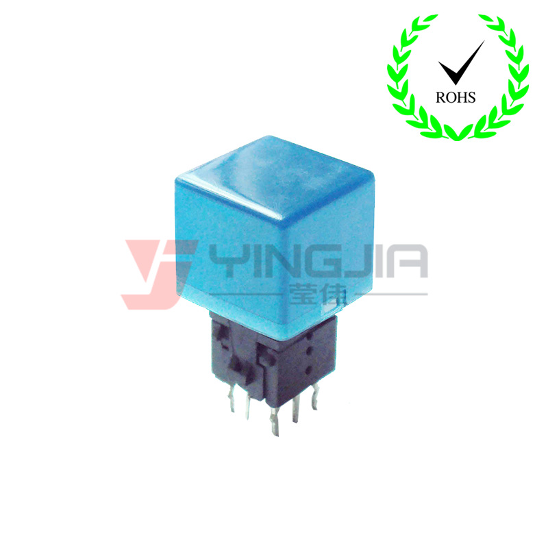 贴片10*10黑底红蓝色发光透明帽直插DIP带灯轻触开关带LED灯按键