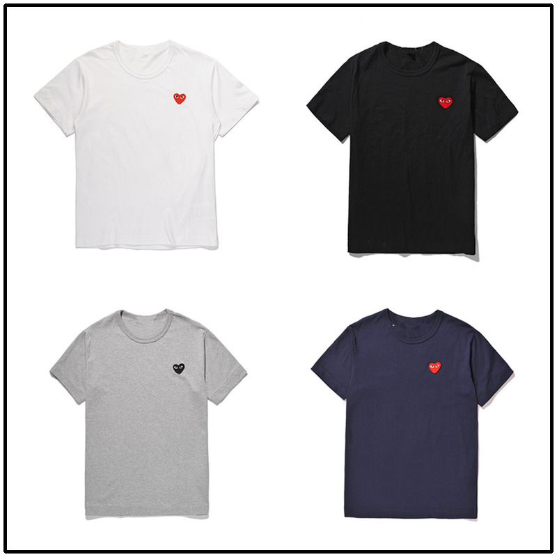 Heiplay Japanese Trendy Brand T-shirt Peach Heart Men's and Women's Round Neck Pure Cotton Short Sleeve Solid Color Embroidered Big Red Heart Couple's Style