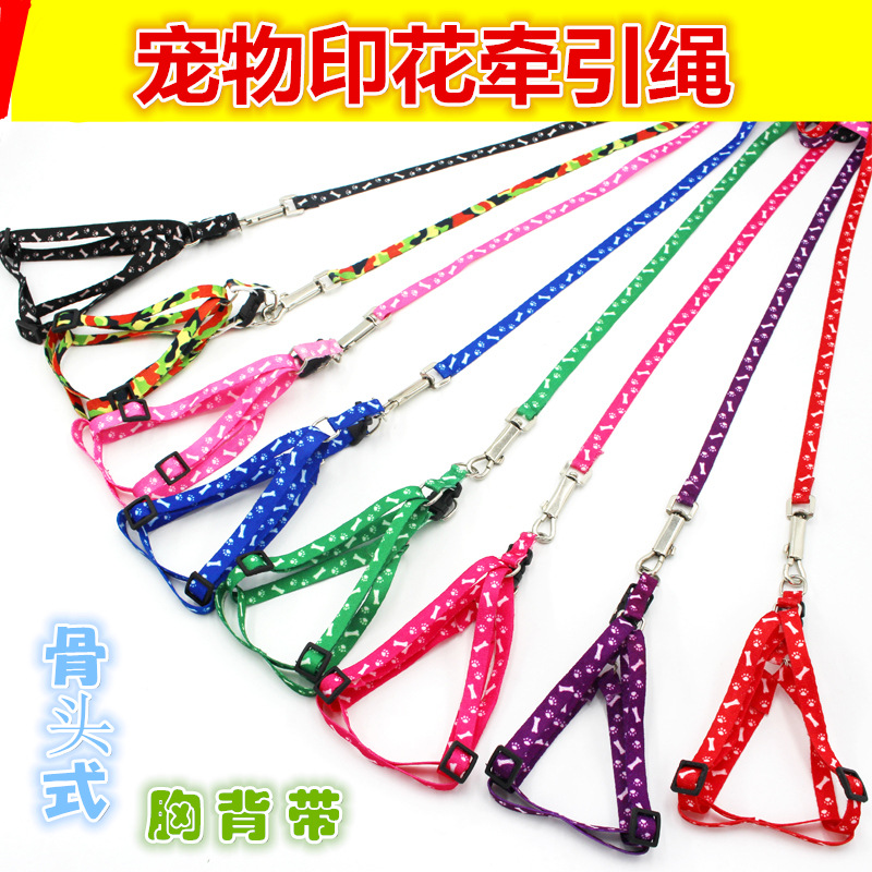 Correa para mascotas poliéster impreso correa de pecho correa de perro traje de cadena de gato cuerda de perro suministros en stock al por mayor
