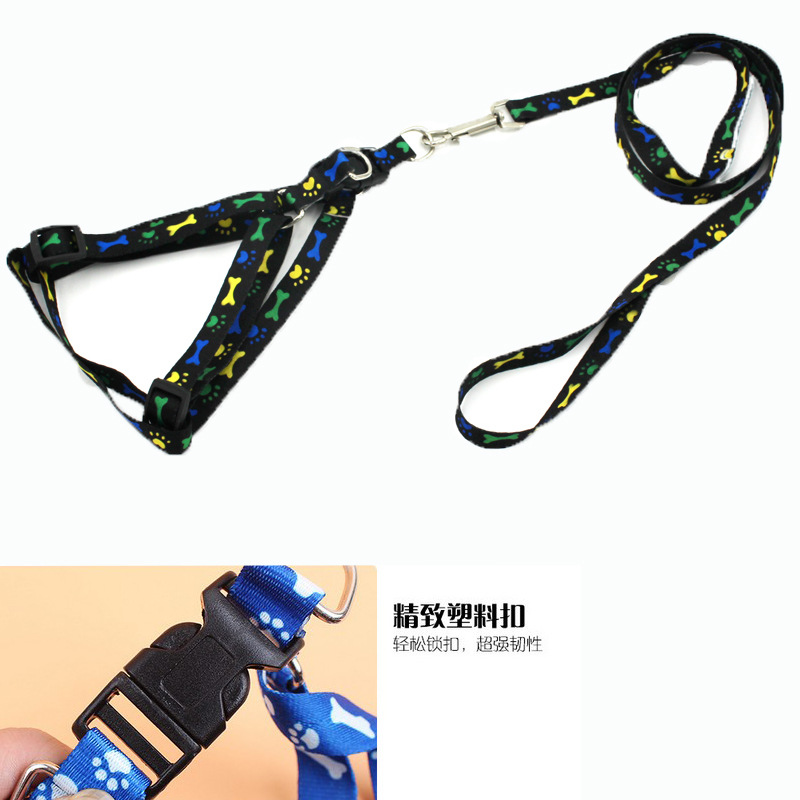 Correa para mascotas poliéster impreso correa de pecho correa de perro traje de cadena de gato cuerda de perro suministros en stock al por mayor