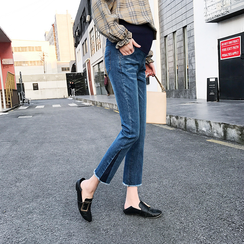 [Clearance] Pregnant Women's Wear Fashion Korean Pregnant Women's Pants Jeans Abdominal Pants Micro La Slim Stretch Ankle-length Pants