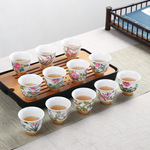 单杯主人杯斗彩康熙十二花神套杯 仿古茶具高档送礼茶杯套装