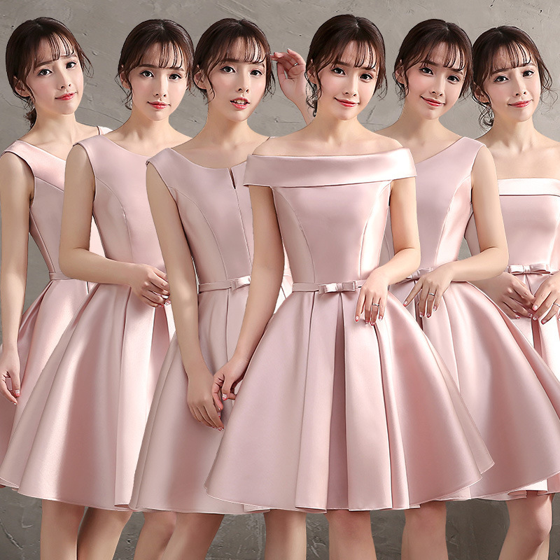 2026 New Pink Bridesmaid Dresses, Sister Dresses, Toast Dresses, Banquet Dresses, Satin Off-Shoulder Slimming Dresses 2026 New Pink Bridesmaid Dresses, Sister Dresses, Toast Dresses, Banquet Dresses, Satin Off-Shoulder Slimming Dresses