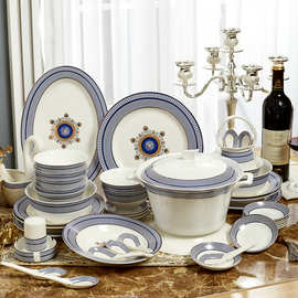 餐具套装批发景德镇陶瓷餐具60头罗马风情欧式餐具碗碟套装印制