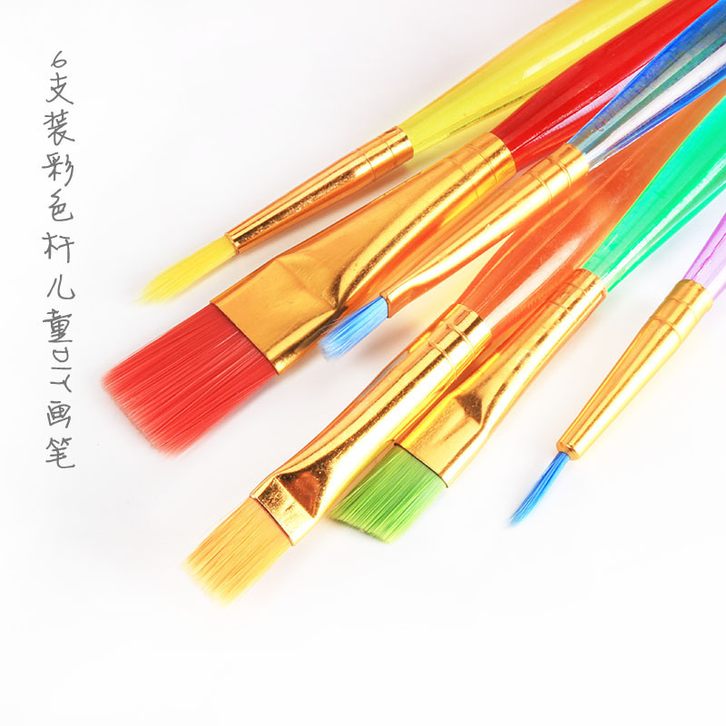 クロスボーダー6点セット児童絵筆キャンディー色プラスチック棒水彩絵筆美術絵筆現物供給|undefined