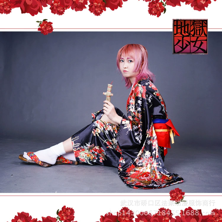 Кимоно (Hell Girl Yan Mo Ai) хлопковый косплей, цветочный принт, унисекс халат, набор из нескольких предметов