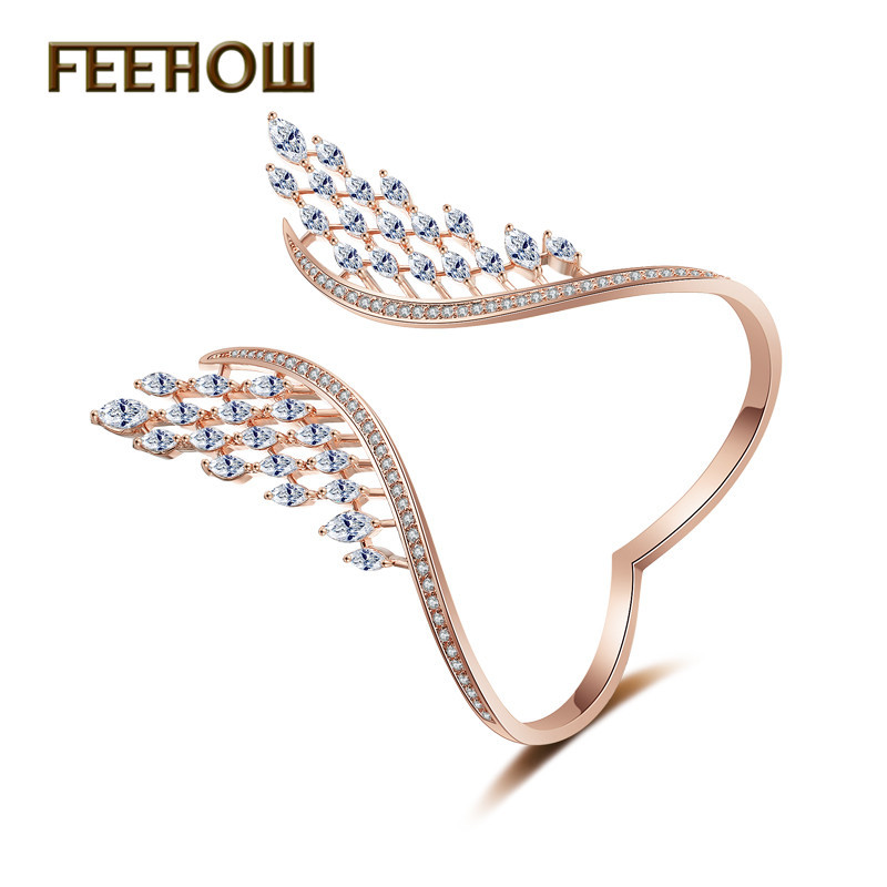Feehow nueva moda creativa pulsera abierta de las mujeres incrustaciones AAA ZIRCON pulsera personalizada Mujer al por mayor