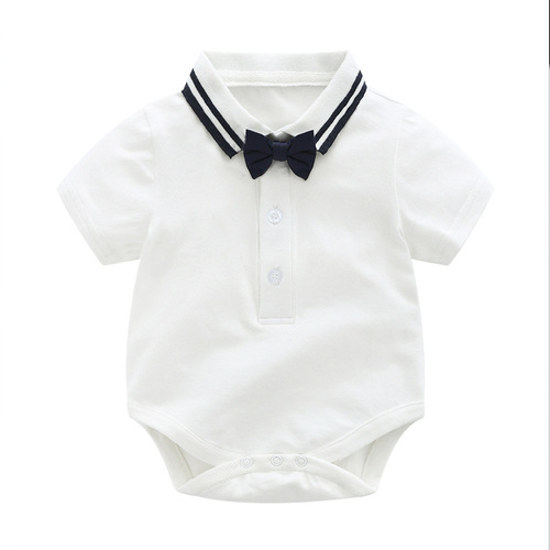 Summer New Arrival Set for Baby Boys - Gentleman Bow Tie Suit for Young Boys, Stylish First Birthday Outfit, Navy Style Belted Pants 3-Piece Set