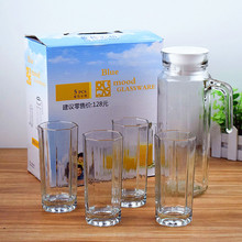 批发透明玻璃冷水壶五件套八角水具5件装玻璃杯套装礼品