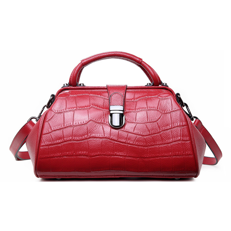 Retro Crocodile Embossed Large Capacity Genuine Leather Doctor Bag - Luxury Women's Handbag & Shoulder Bag For Commuting - Thumbnail 5