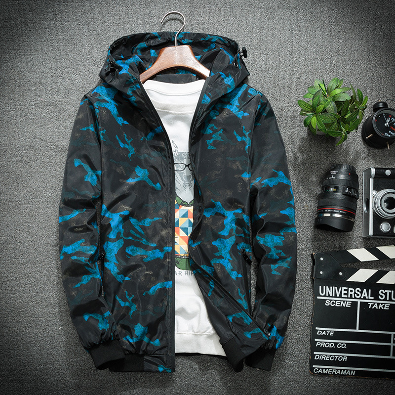 6683 new spring coat men's camouflage Korean style youth hooded casual jacket trendy men's spring and autumn clothing