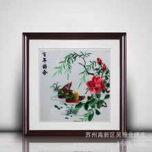 厂家生产苏绣手工软裱画装饰画带框客厅卧室挂壁画外国商务礼品