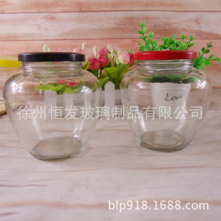 500ml罐头玻璃瓶650ml大肚圆形酱菜瓶透明储物罐辣椒酱瓶批发