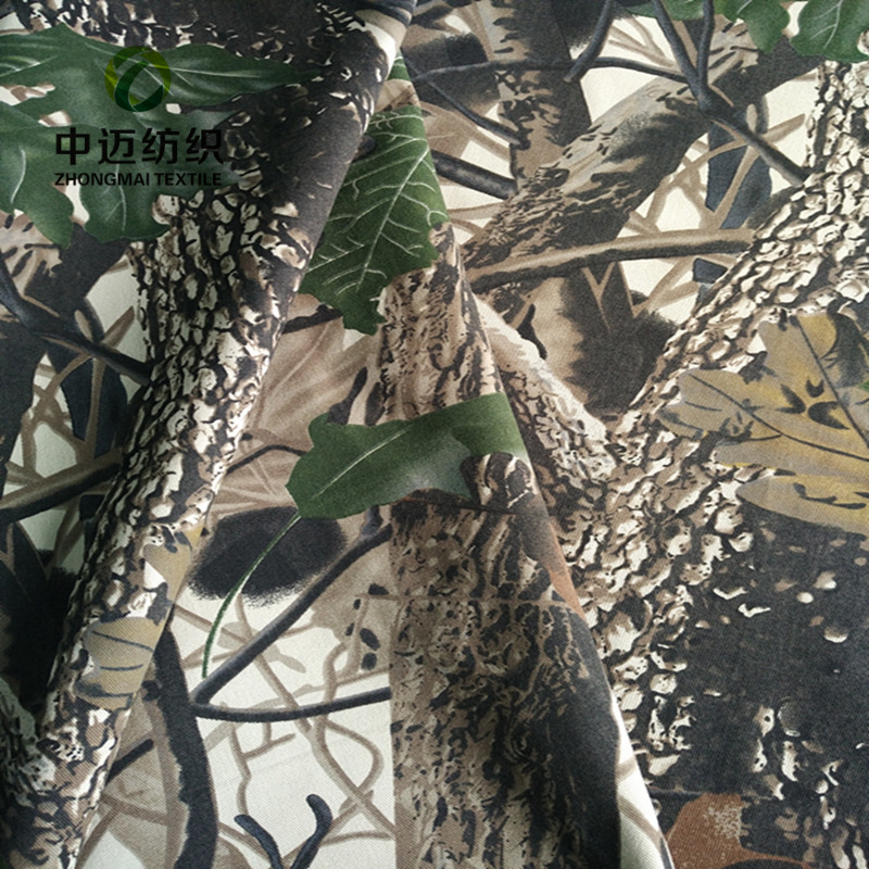 涤棉半线卡 双股线42/2 右斜纹 俄罗斯大树迷彩印花布