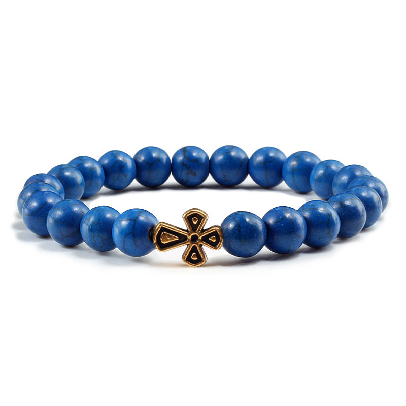 Black Frosted Bracelet with Colorful Turquoise Beads, Electroplated Alloy Beaded Bracelet, Blue Turquoise Chain Jewelry Chain