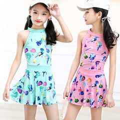 Korean-style girls' swimsuit for children, divided into one-piece flat-bottomed skirt-style swimwear for big kids, students, and teenage girls.