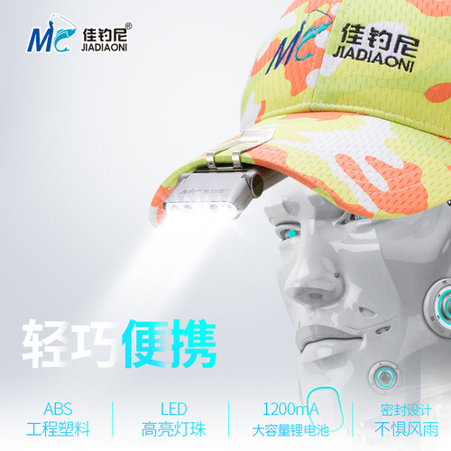Jiadiani LED headlight induction clip cap lamp night fishing head-mounted rechargeable fishing lamp outdoor strong light fishing flashlight