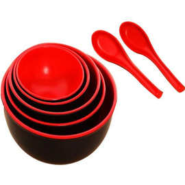 厂家批发密胺红黑碗优质双色仿瓷碗商用日式加厚耐摔汤碗密胺餐具