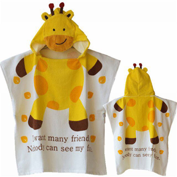 Factory Direct Sales Pure Cotton Children's Cartoon Animal Hooded Bath Towel Bathrobe Beach Towel Cape Hooded Cloak Style