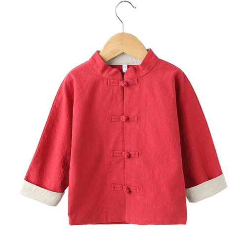 Chinese-style children's clothing new cotton-linen set for kids, Hanfu-style for boys and girls, ancient Tang-style dress, national education Republican-style attire