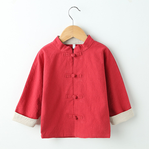 Chinese-style children's clothing new cotton-linen set for kids, Hanfu-style for boys and girls, ancient Tang-style dress, national education Republican-style attire