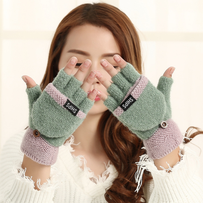Liquidación de invierno de las mujeres de punto Flip medio dedo guantes de pantalla táctil fábrica al por mayor guantes calientes guantes sin dedos de lana