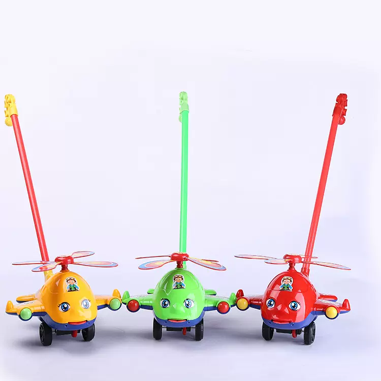 加大号响铃手推飞机吐舌头眼睛玩具儿童学步手推车工具